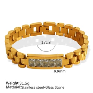 1 Piece Simple Series Retro Geometric Stainless Steel  Gold Color Zircon Women's Chain Bracelets h5 